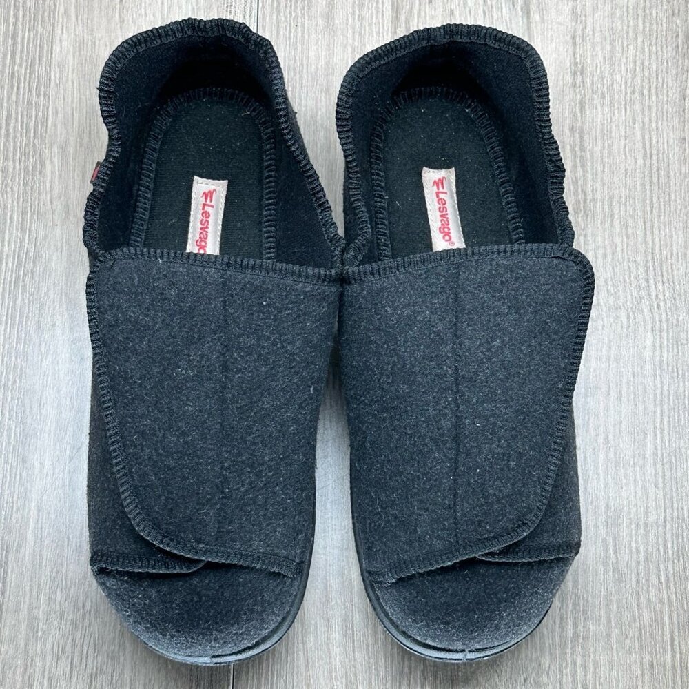 Lesvago Shoes Mens Size 10 Diabetic Slipper Adjustable Slip On Comfort Black